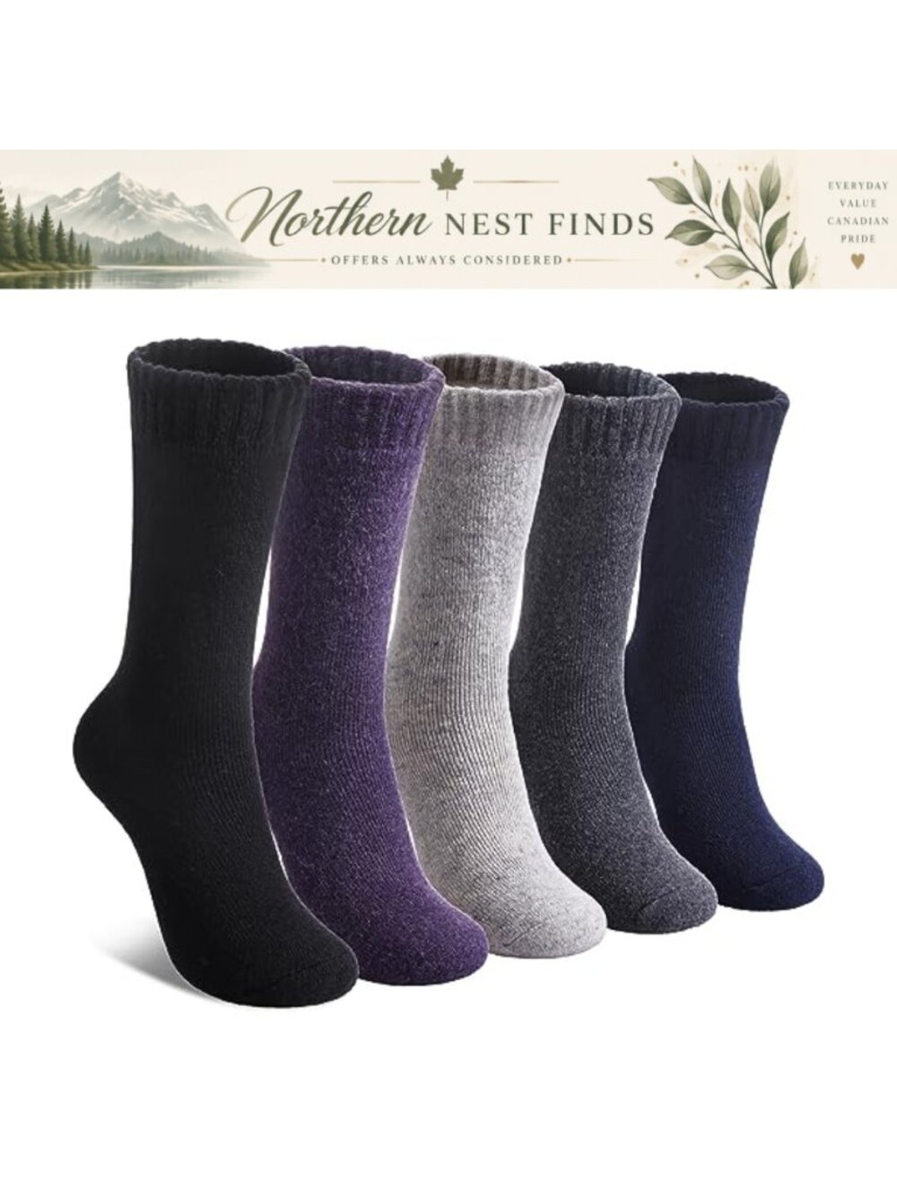 Wool Blend Crew Socks Women Winter Warm Hiking Thick Boot Socks 5 Pairs